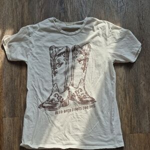 Altar'd State Womens Sz XS Cowboy Boot T-shirt Cream & Brown